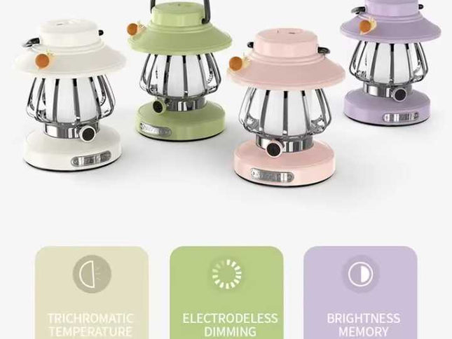 White Retro Snail Night Light - Portable Rechargeable Camping Lantern with Hook, 3-Color Dimming