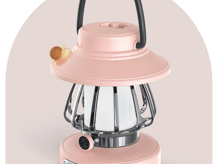 Pink Retro Snail Night Light - Portable Rechargeable Camping Lantern with Hook, 3-Color Dimming