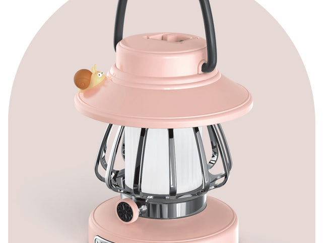 Pink Retro Snail Night Light - Portable Rechargeable Camping Lantern with Hook, 3-Color Dimming