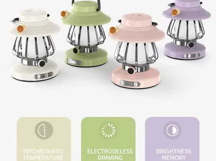 Green Retro Snail Night Light - Portable Rechargeable Camping Lantern with Hook, 3-Color Dimming