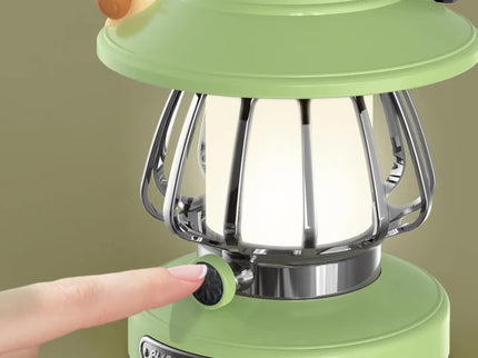 Green Retro Snail Night Light - Portable Rechargeable Camping Lantern with Hook, 3-Color Dimming