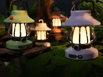 Green Retro Snail Night Light - Portable Rechargeable Camping Lantern with Hook, 3-Color Dimming