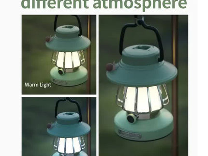 Green Retro Snail Night Light - Portable Rechargeable Camping Lantern with Hook, 3-Color Dimming