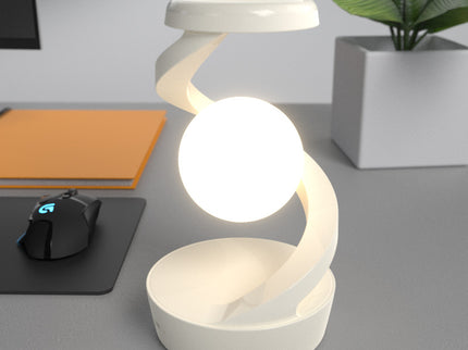 White Modern Levitating LED Desk Lamp with Wireless Phone Charger - Spiral Design Atmosphere Light