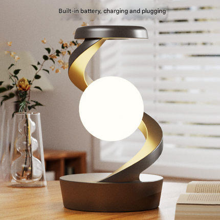 White Modern Levitating LED Desk Lamp with Wireless Phone Charger - Spiral Design Atmosphere Light