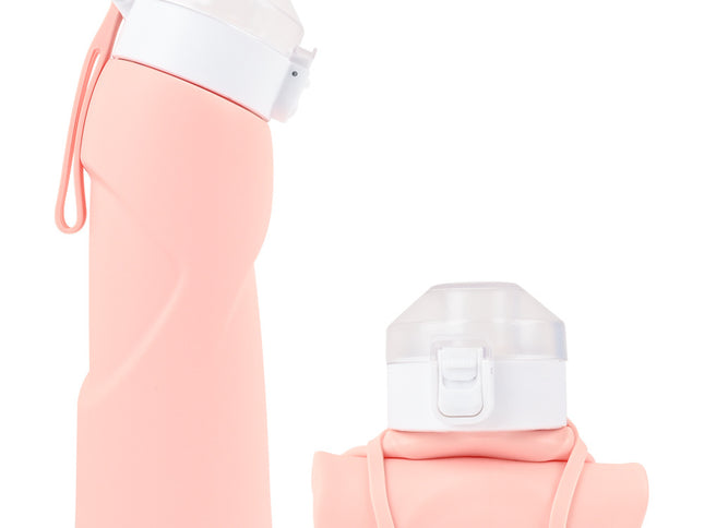 Pink Collapsible Silicone Water Bottle - Portable Large Capacity Outdoor Hiking Flask