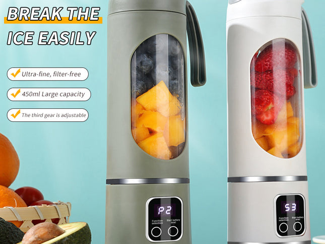 Portable Electric Juicer Blender - 450ml USB Rechargeable Smoothie Maker with 12 Blades(white)