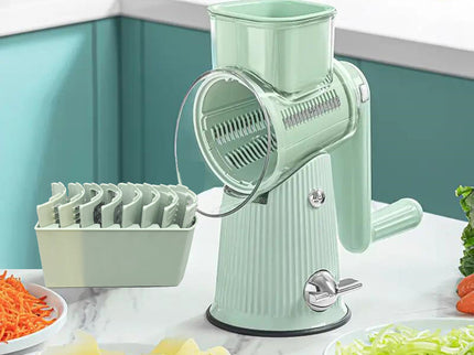 Multi-Function Rotary Vegetable Slicer & Grater - 5 Blade Types (10 Pcs Total) with Storage Box-white