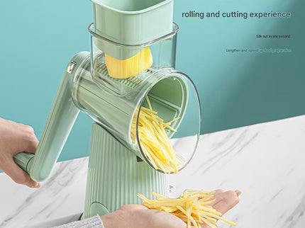 Multi-Function Rotary Vegetable Slicer & Grater - 5 Blade Types (10 Pcs Total) with Storage Box-white