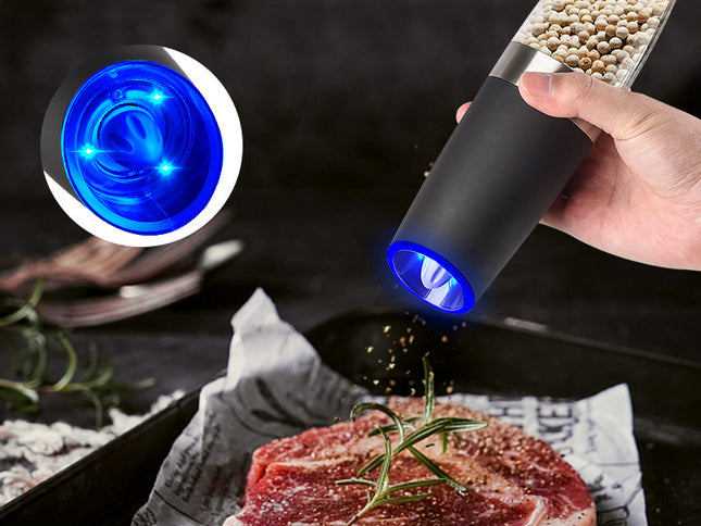 Gravity Electric Salt & Pepper Grinder Set - Adjustable Coarseness, LED Light, Battery Operated(black)