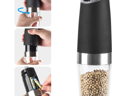 Gravity Electric Salt & Pepper Grinder Set - Adjustable Coarseness, LED Light, Battery Operated(silver)