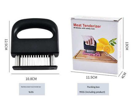 Professional Meat Tenderizer Tool - 48 Stainless Steel Blades with Safety Lock & Ergonomic Handle