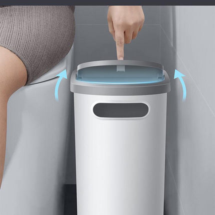 Slim Press-Top Trash Can with Top Storage Compartment - Narrow Design for Bathroom & Small Spaces(White cover + ash bucket)