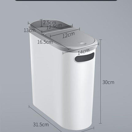 Slim Press-Top Trash Can with Top Storage Compartment - Narrow Design for Bathroom & Small Spaces(Ash cover + ash bucket)