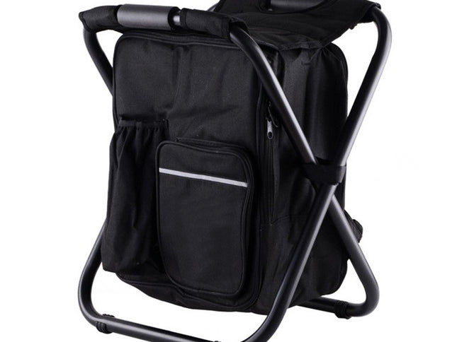 Black Insulated Cooler Backpack Chair - Foldable Stool for Picnics & BBQ