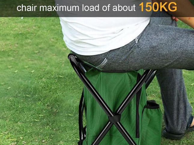 Black Insulated Cooler Backpack Chair - Foldable Stool for Picnics & BBQ