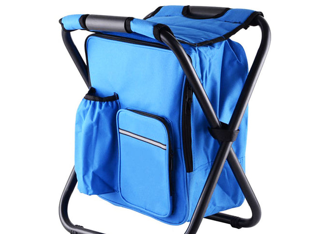 Blue Insulated Cooler Backpack Chair - Foldable Stool for Picnics & BBQ