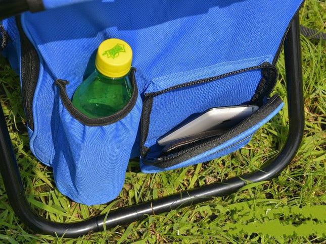 Blue Insulated Cooler Backpack Chair - Foldable Stool for Picnics & BBQ