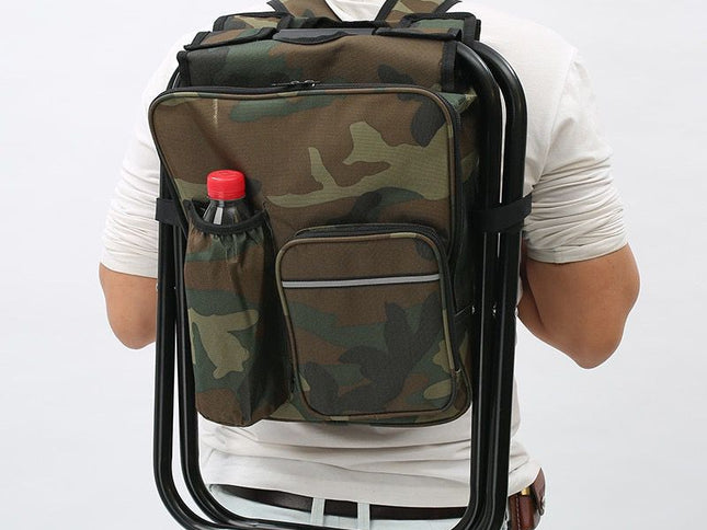 Camouflage Insulated Cooler Backpack Chair - Foldable Stool for Picnics & BBQ