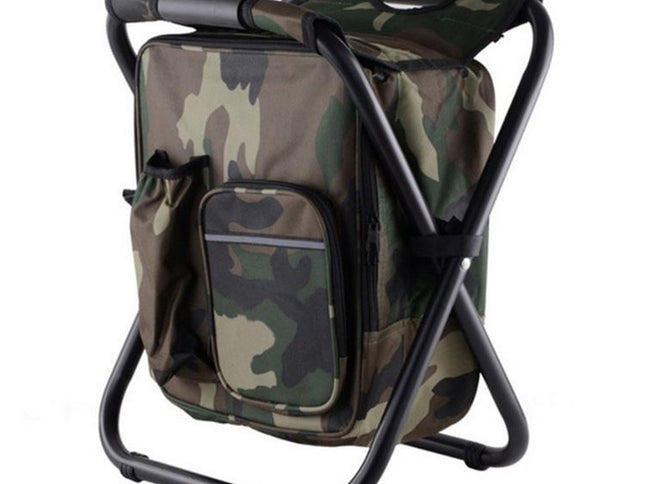 Camouflage Insulated Cooler Backpack Chair - Foldable Stool for Picnics & BBQ