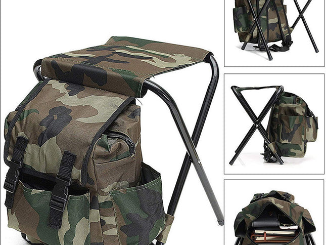 Folding Camo Backpack Stool - Portable Chair for Camping & Fishing