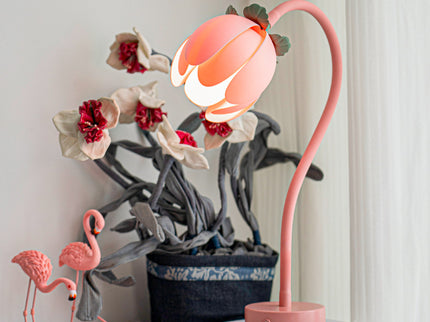Pink LED Tulip Desk Lamp - Flexible Gooseneck, Decorative Flower Table Light