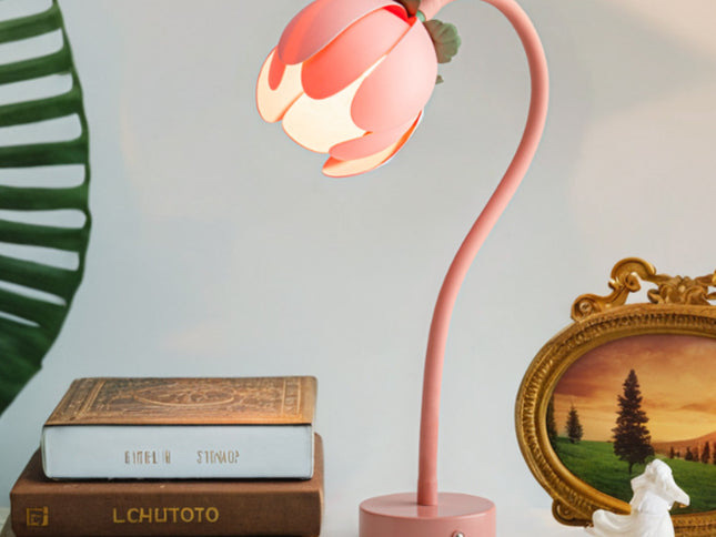 Pink LED Tulip Desk Lamp - Flexible Gooseneck, Decorative Flower Table Light