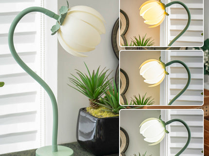 Pink LED Tulip Desk Lamp - Flexible Gooseneck, Decorative Flower Table Light