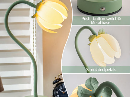 Green LED Tulip Desk Lamp - Flexible Gooseneck, Decorative Flower Table Light