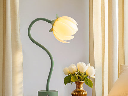 Green LED Tulip Desk Lamp - Flexible Gooseneck, Decorative Flower Table Light