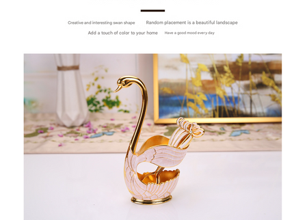 Elegant Swan Base Spoon Holder Set with 6 Coffee/Dessert Spoons(Silver spoon)
