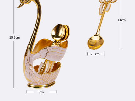 Elegant Swan Base Spoon Holder Set with 6 Coffee/Dessert Spoons(Silver spoon)