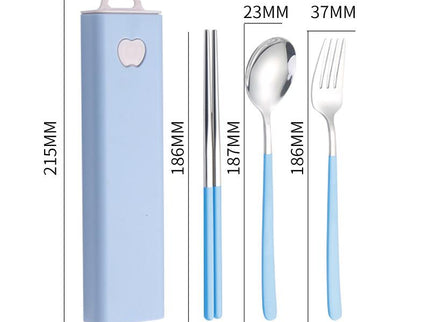 2 - pcs Light blue Reusable Travel Utensil Set with Case - 304 Stainless Steel Spoon, Fork & Chopsticks