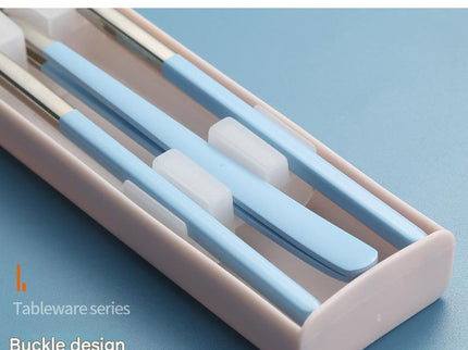 2 - pcs Light blue Reusable Travel Utensil Set with Case - 304 Stainless Steel Spoon, Fork & Chopsticks