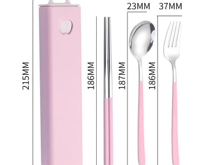 2 - pcs Pink Reusable Travel Utensil Set with Case - 304 Stainless Steel Spoon, Fork & Chopsticks
