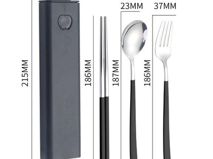 2 - pcs Black Reusable Travel Utensil Set with Case - 304 Stainless Steel Spoon, Fork & Chopsticks