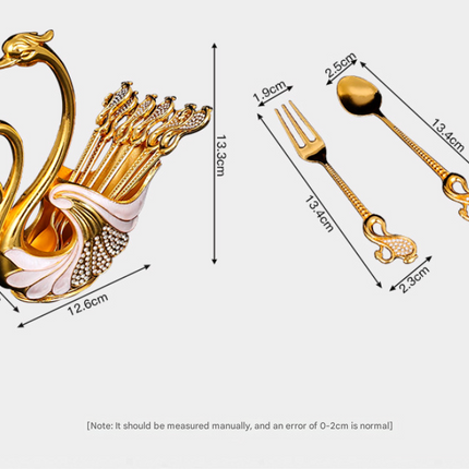 Gold Elegant Double Swan Cutlery Holder Set with 6pcs Fork