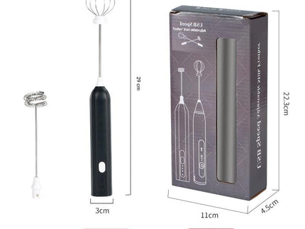 Black Mini Hand Mixer with Frother & Balloon Whisk Heads - Rechargeable Kitchen Tool