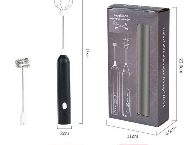 Black Mini Hand Mixer with Frother & Balloon Whisk Heads - Rechargeable Kitchen Tool