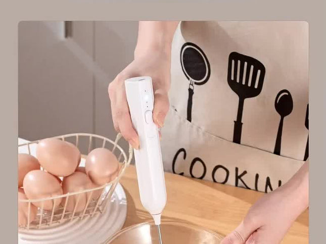 Black Mini Hand Mixer with Frother & Balloon Whisk Heads - Rechargeable Kitchen Tool