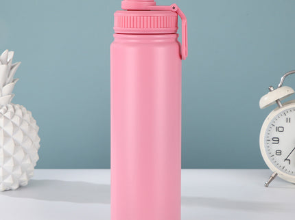 Pink Portable Travel Thermos Bottle - Leakproof Stainless Steel Flask with Carry Handle (25oz - 750ml)