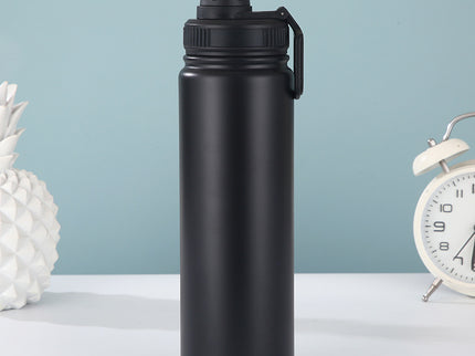 Black Portable Travel Thermos Bottle - Leakproof Stainless Steel Flask with Carry Handle (25oz - 750ml)