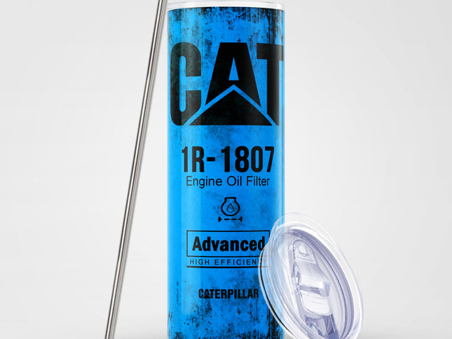 Blue Skinny Tumbler (591ml) - Fun CAT Oil Filter Replica for Construction Fans