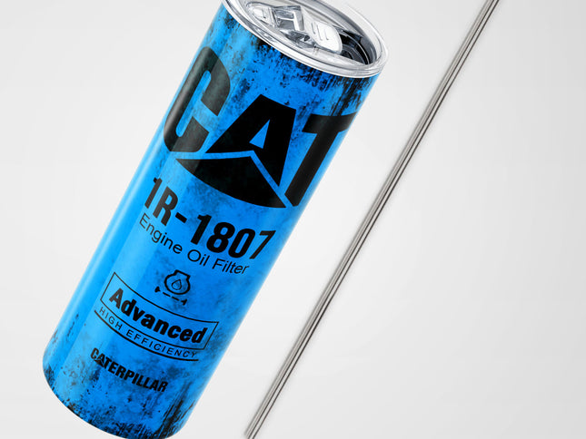 Blue Skinny Tumbler (591ml) - Fun CAT Oil Filter Replica for Construction Fans