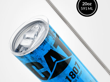 Blue Skinny Tumbler (591ml) - Fun CAT Oil Filter Replica for Construction Fans