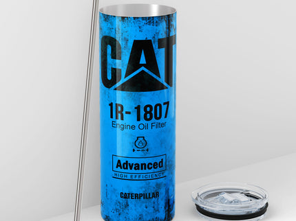 Blue Skinny Tumbler (591ml) - Fun CAT Oil Filter Replica for Construction Fans