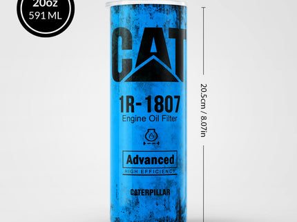 Blue Skinny Tumbler (591ml) - Fun CAT Oil Filter Replica for Construction Fans