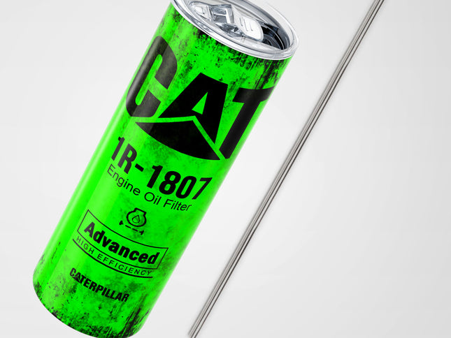 Green Skinny Tumbler (591ml) - Fun CAT Oil Filter Replica for Construction Fans