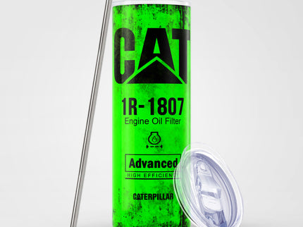 Green Skinny Tumbler (591ml) - Fun CAT Oil Filter Replica for Construction Fans