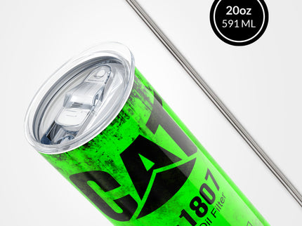 Green Skinny Tumbler (591ml) - Fun CAT Oil Filter Replica for Construction Fans